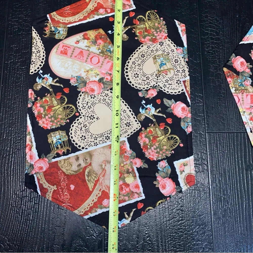 Vintage Print‎ Fabric Love Hearts Valentines Day Placemat Set Of 4 Cloth